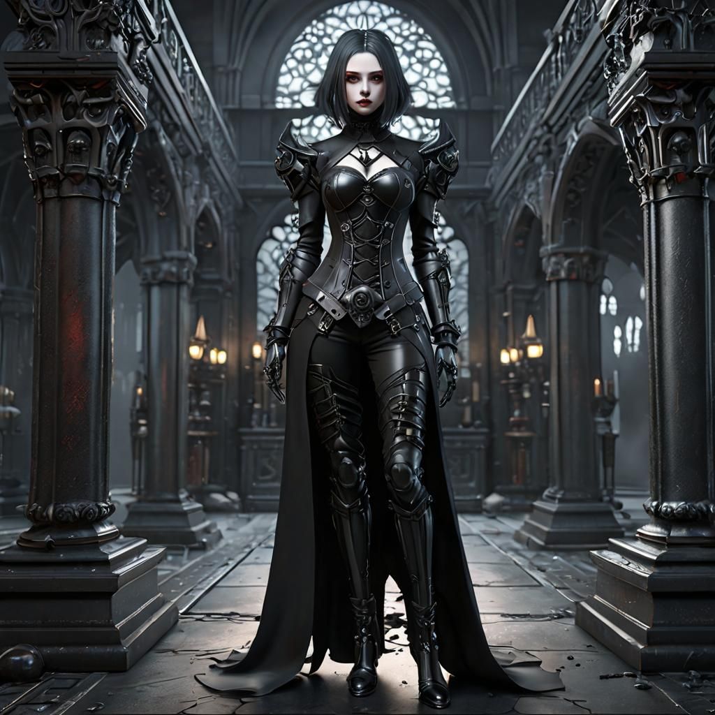 Dystopian Gothic Widow in 3D Anime Art