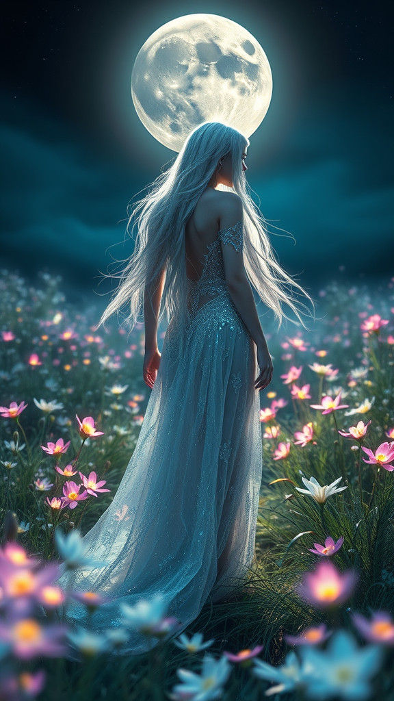 Ethereal Spirit Maiden in Crystal Flower Meadow