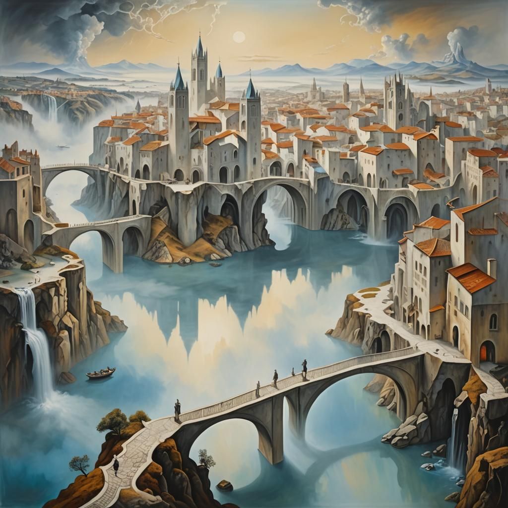 Surreal Medieval City of White Marble in Fog