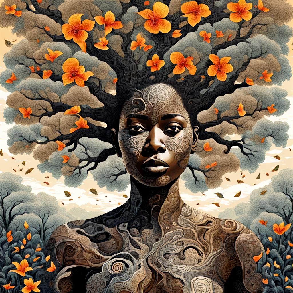 Surreal Fantasy Tree with African Woman