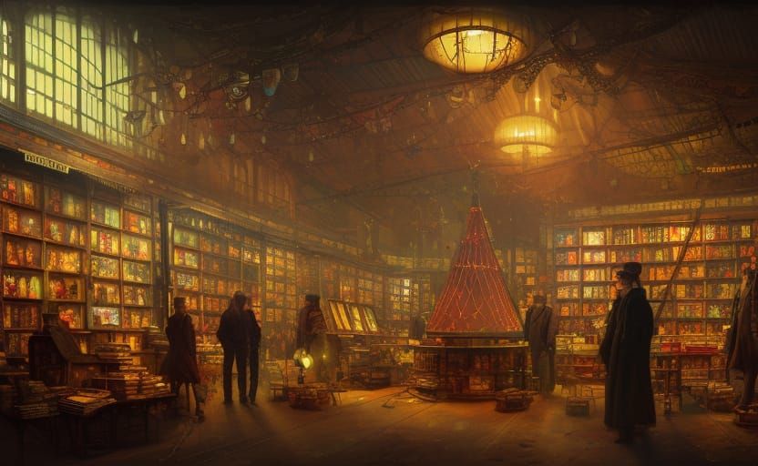 Victorian Circus Comic Shop in Urban Setting