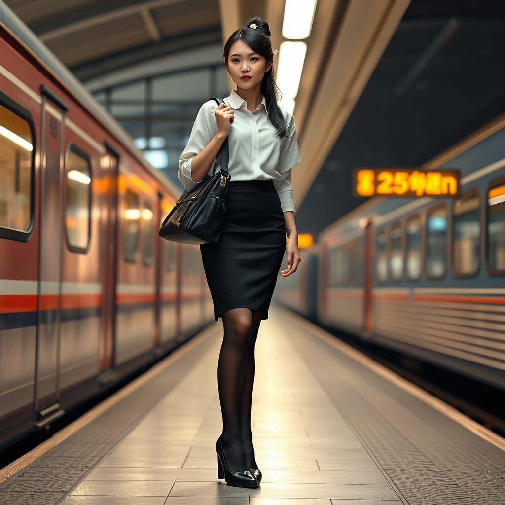 Elegant Spy Baiyun Awaits Commuter Train in Morning Light