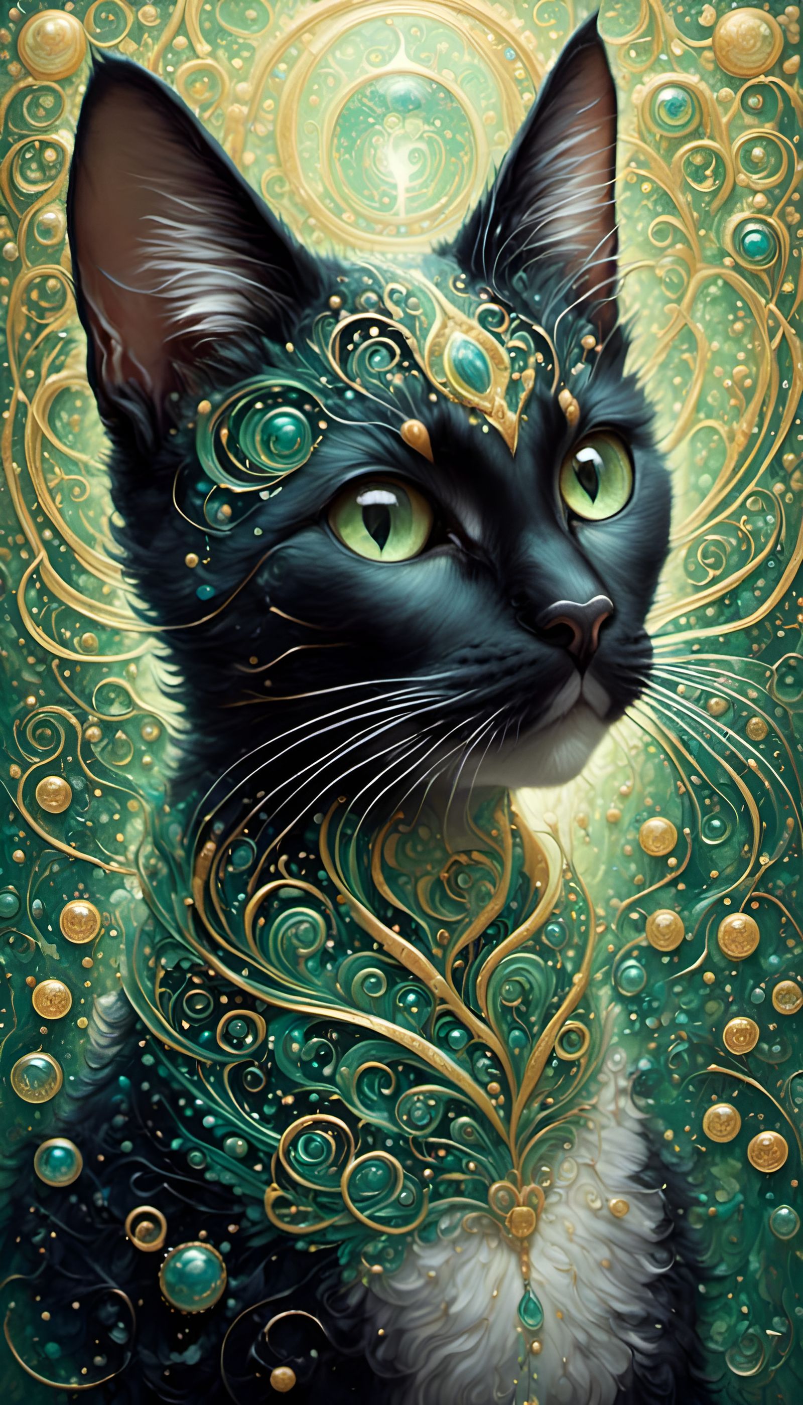 Dramatic Textured Black Cat Portrait in Alcohol Ink Style