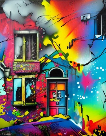 Melting Houses Graffiti Art in Splash Art Style