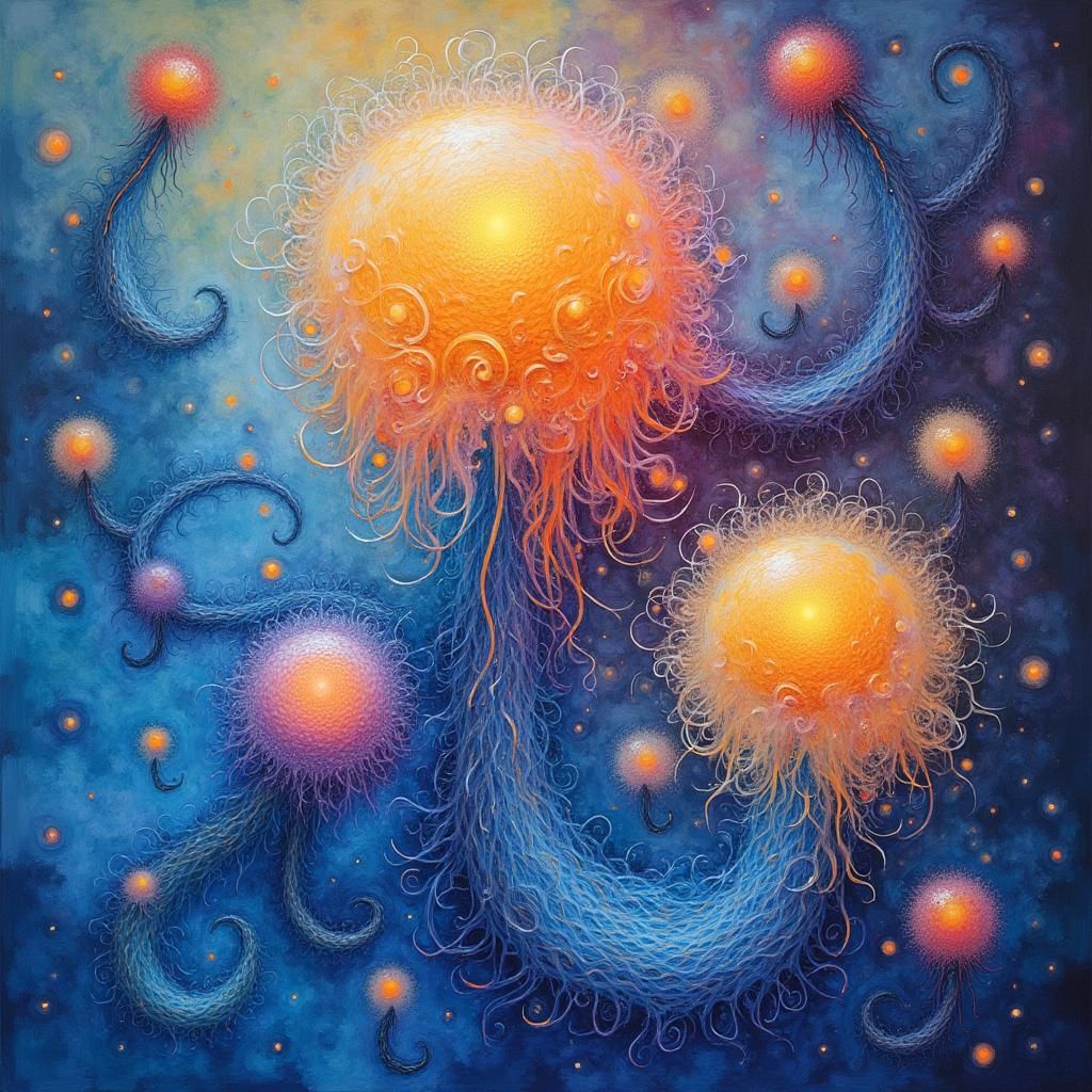 Ethereal Organisms with Iridescent Patterns, Abstract Art