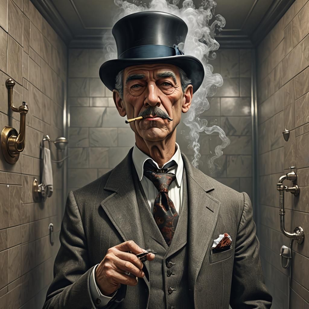 Magritte-Style Mandelbulb Man Smoking in Shower