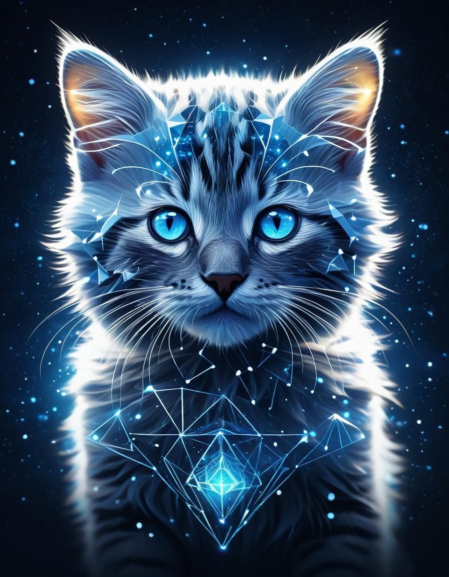 Celestial Kitten Made of Stars in Digital Art