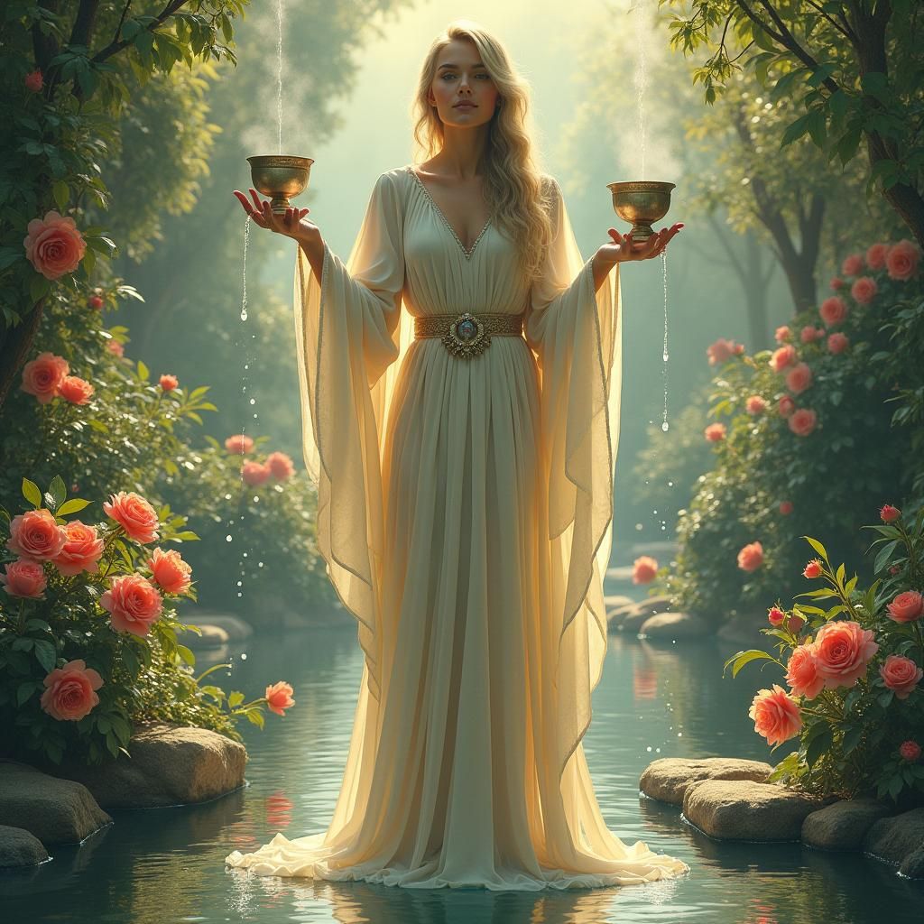 Temperance in Mystical Garden: A Surreal Fantasy Art