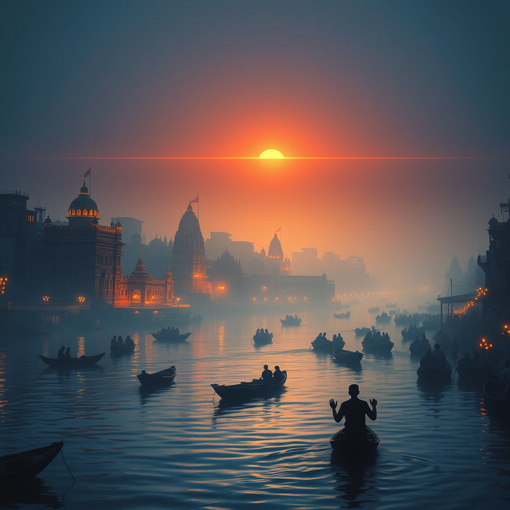 Varanasi Cityscape at Dawn: A Panoramic View