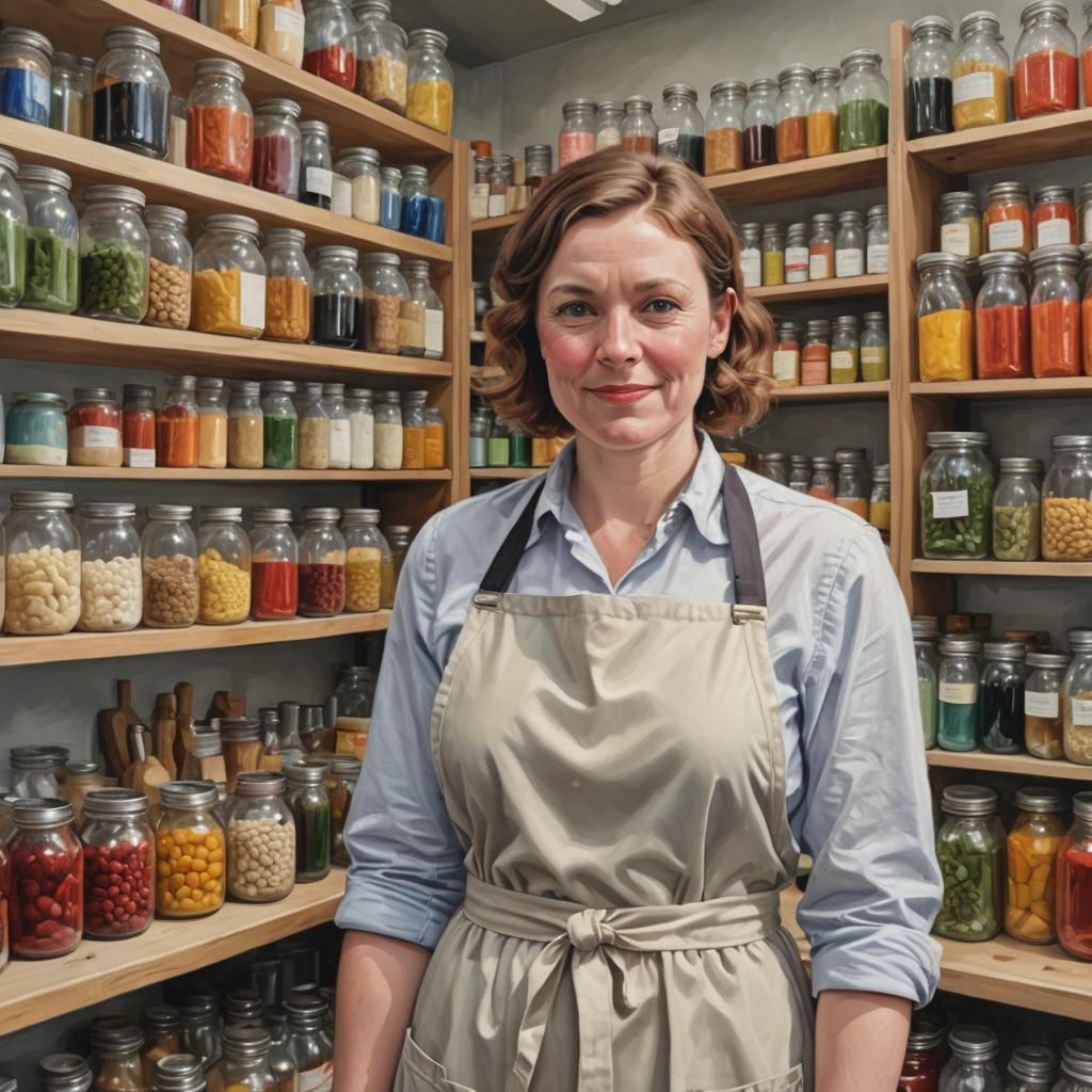 Jolly Woman with Jars: Photorealistic Still Life