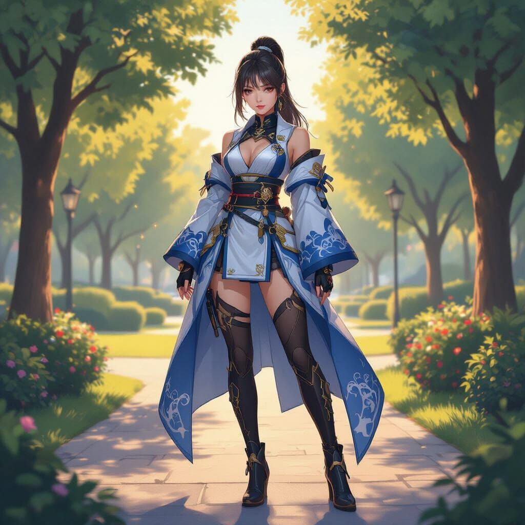 Anime Concept Art: Stylish Character in Park