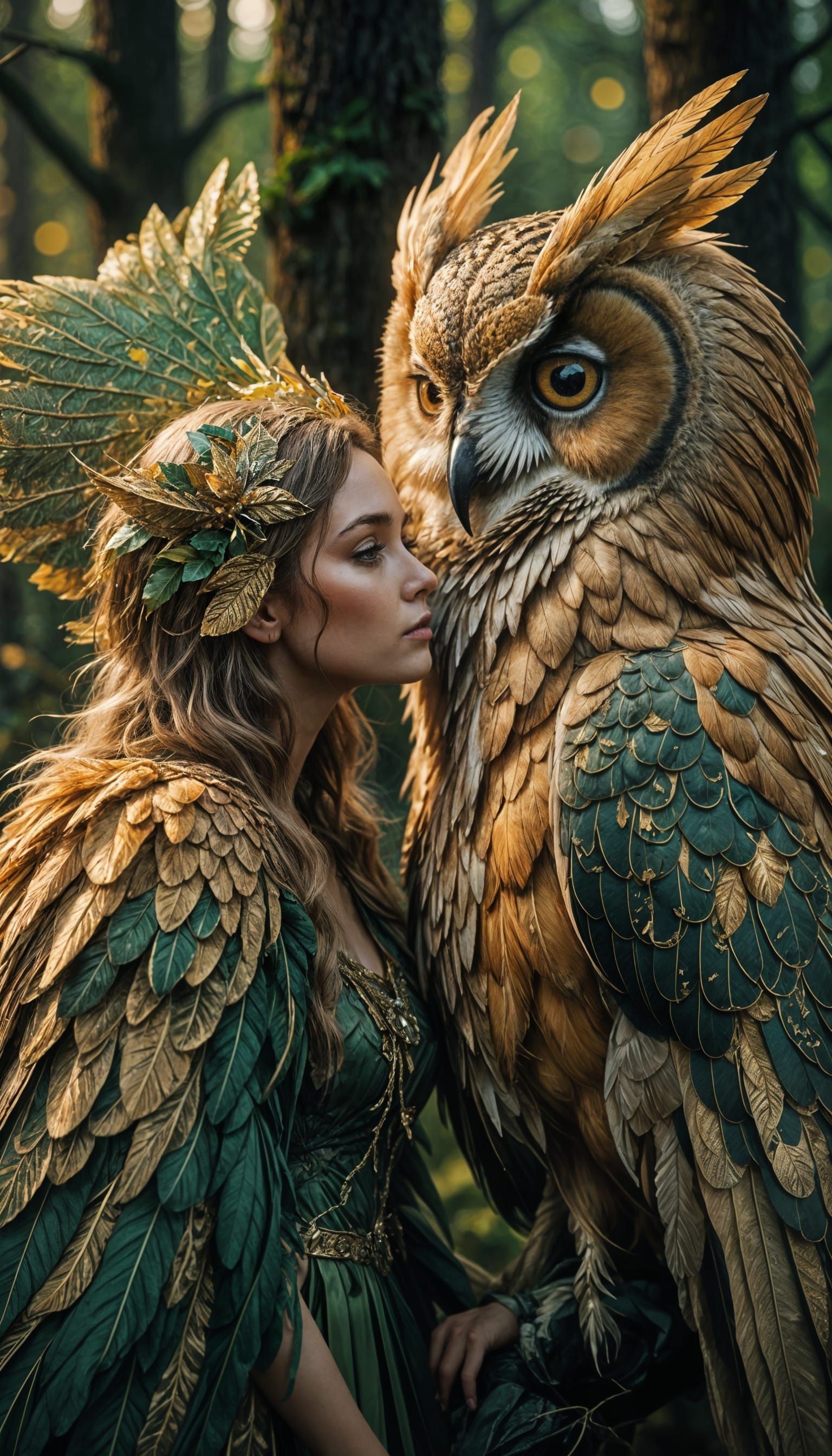 Fairy Girl and Golden Owl Portrait