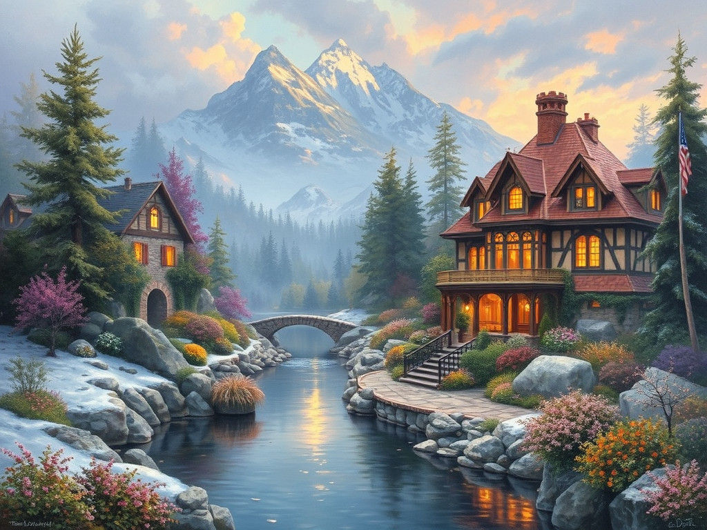 Picturesque Landscape in Kinkade Style