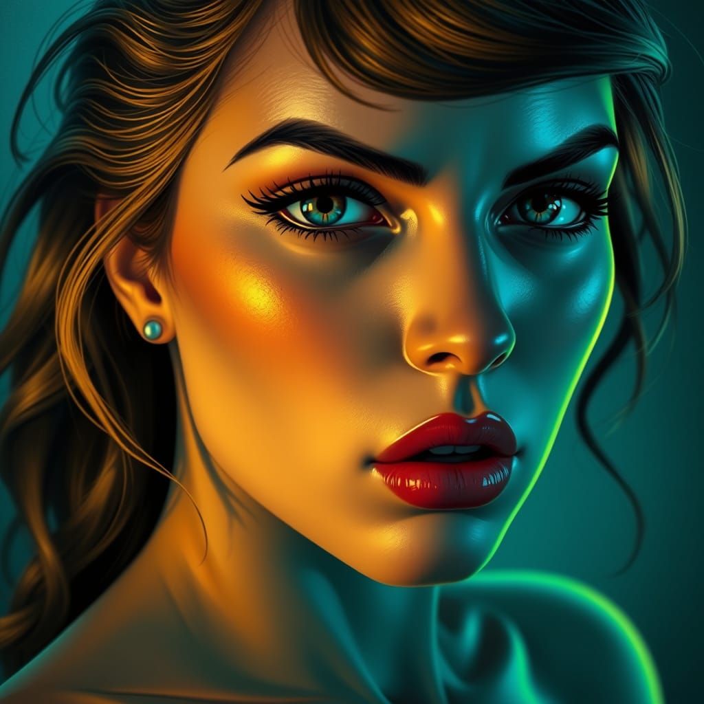 Cyberpunk Pin-up Girl in Emerald Neon Glow