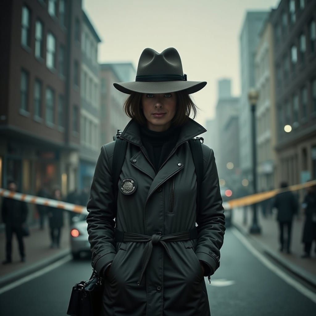 Gritty Detective in Double Exposure Crime Scene