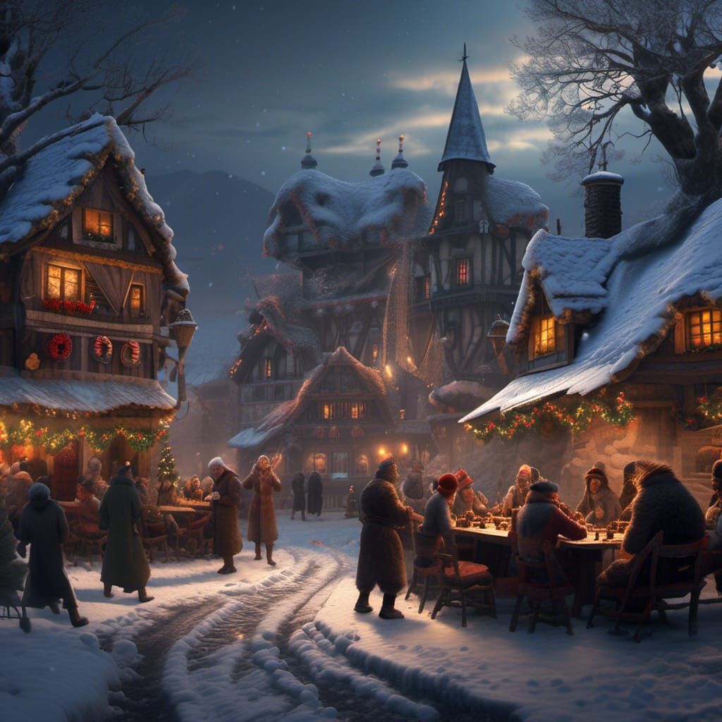 Lycanthrope Christmas Celebration in Hyperreal Detail