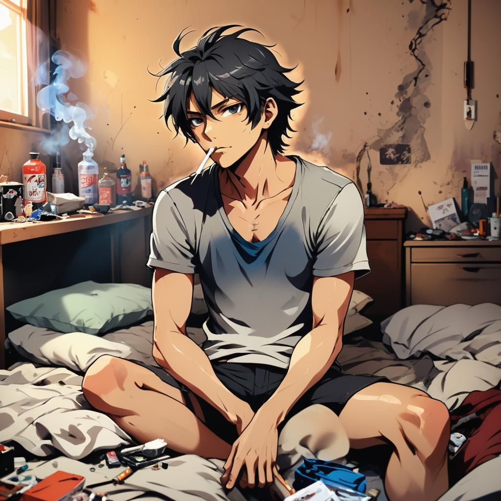 Studio Trigger-Inspired Anime Male in a Bold, Hyperrealistic...