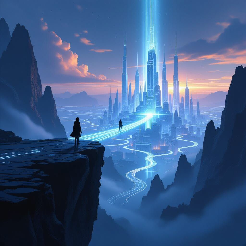 Courage Unlocks New Dimensions: Futuristic Cityscape Bridge ...