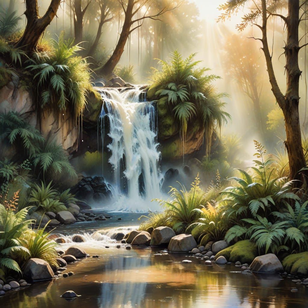 Alcohol Ink Wash of Waterfall in Ferny Creek