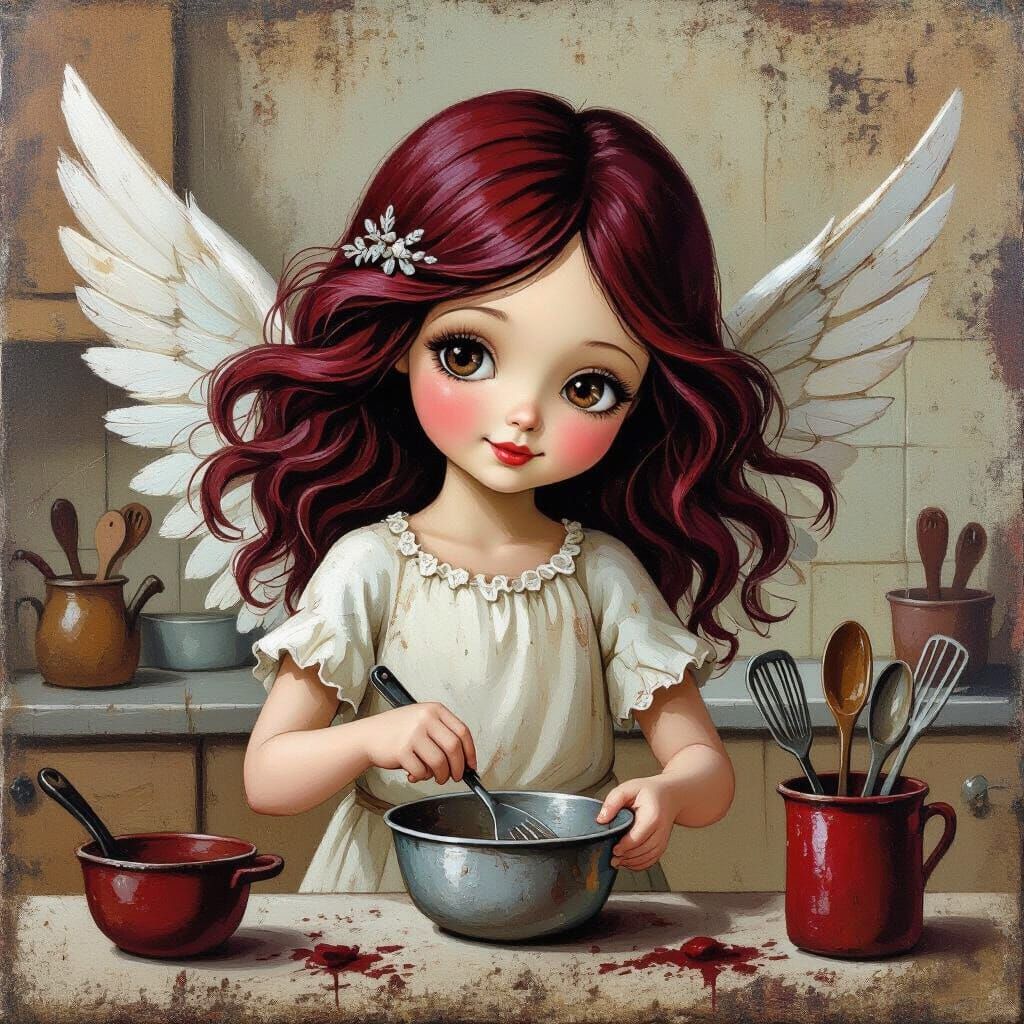 Kitchen Angel Fairytale in Art Brut Grunge Style