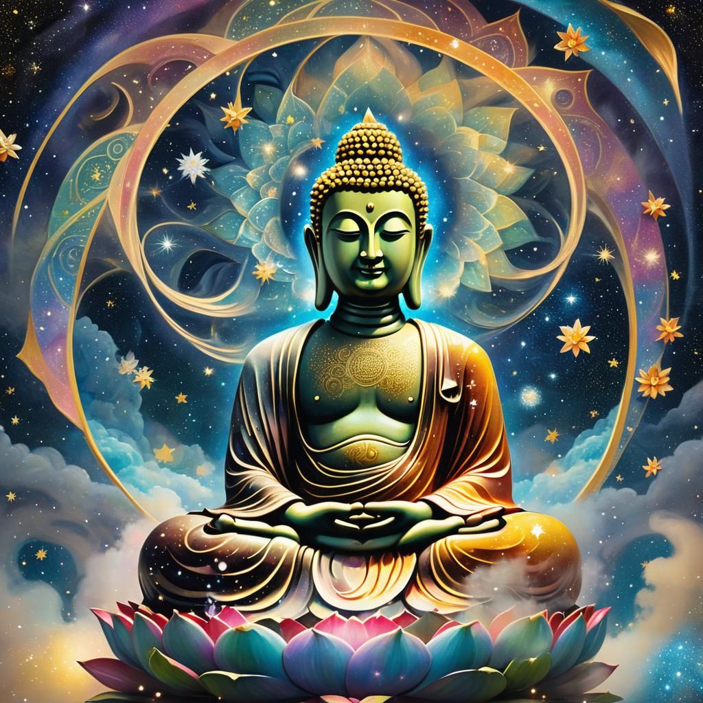 Surreal Buddha in Cosmic Star Spiral