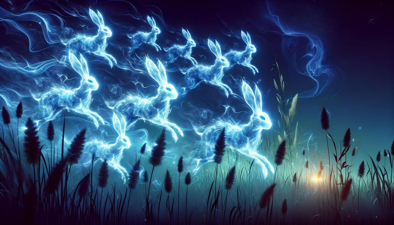 Ethereal Glowing Energy Rabbits in Tall Grass