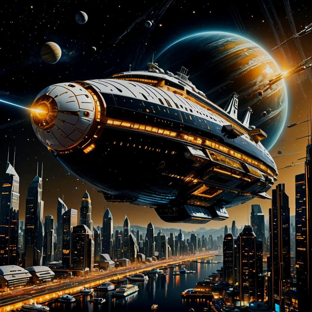 Luxury Space Cruise Ship in Sci-Fi Style