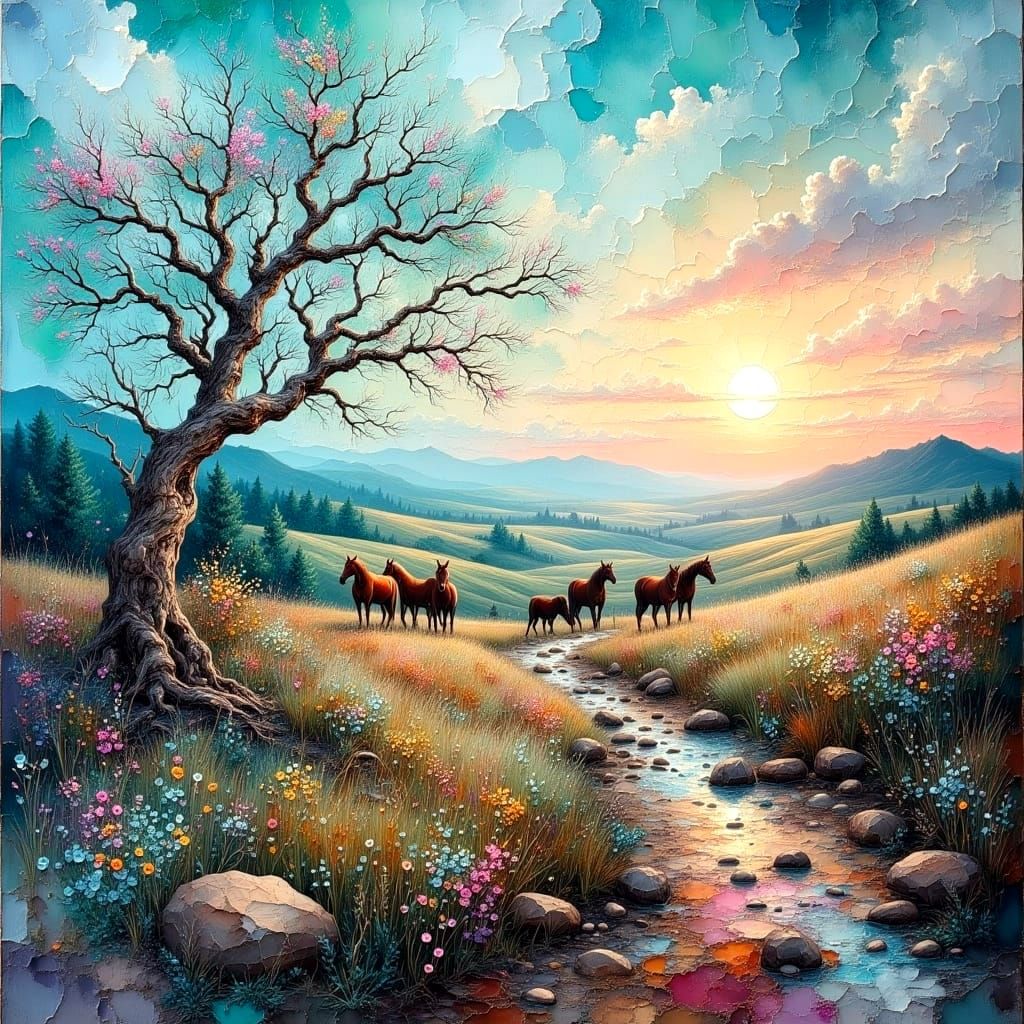 Peaceful Post-Rain Landscape with Impasto Texture