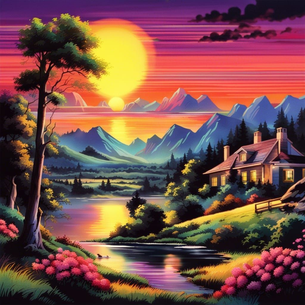 Breathtaking Retro 80s Landscape: A Summer Artwork
