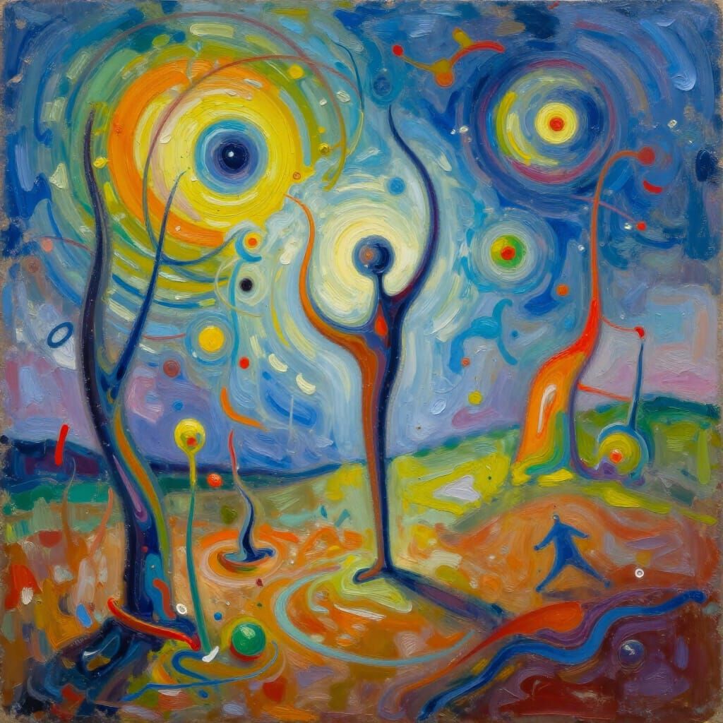 Surrealist Poem Painting with Bold Colors and Impasto