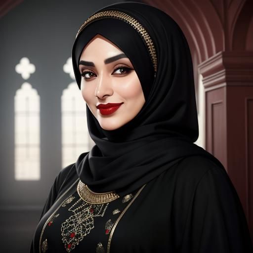 Beautiful Muslim Woman with Lipstick and Hijab