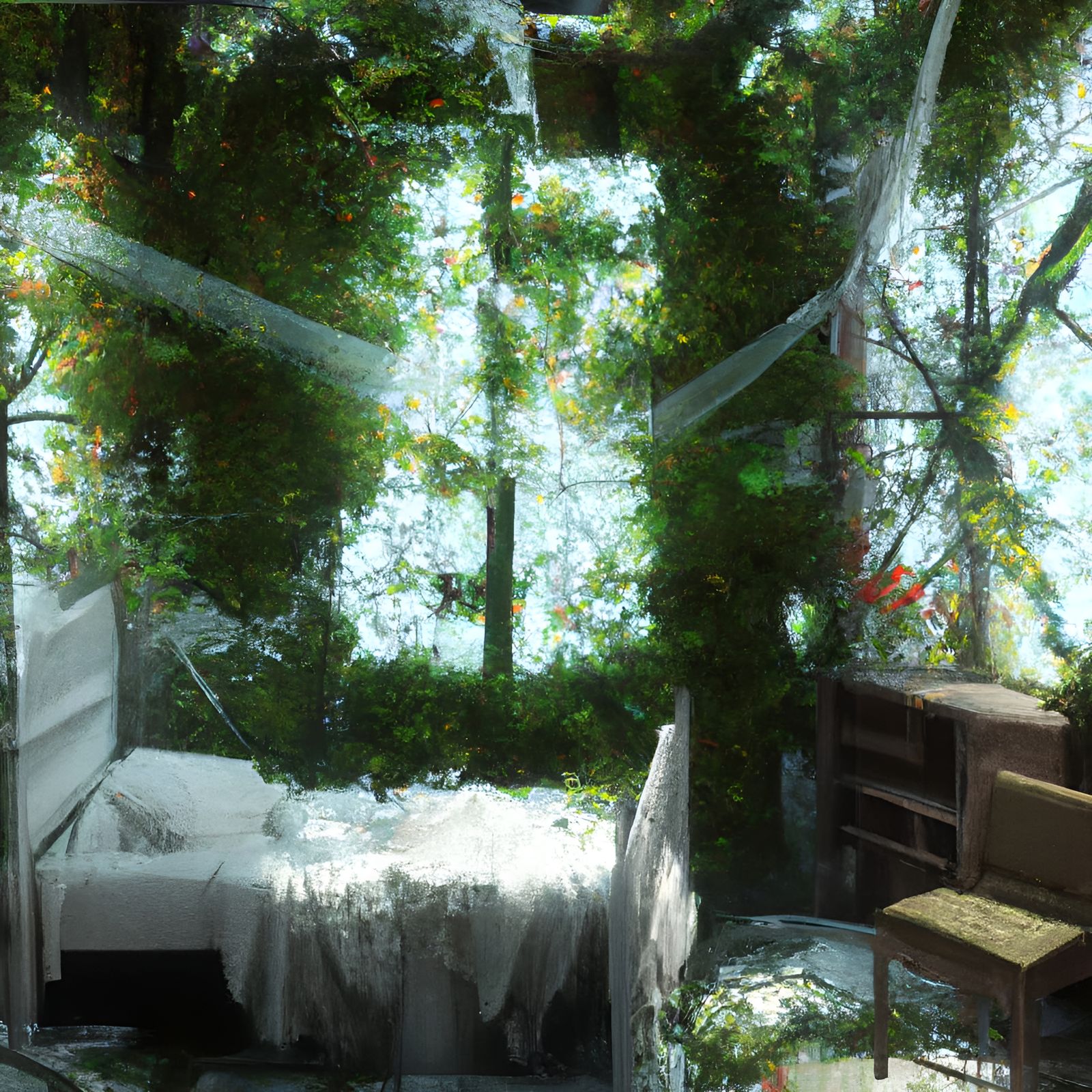 Abandoned Bedroom with Vines in Natural Lighting