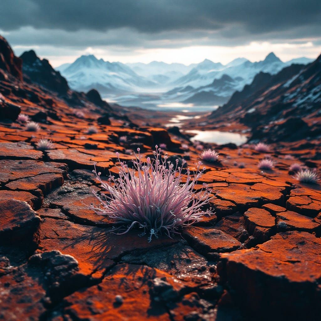 Alien Landscape with Iridescent Plants, Cinematic Still