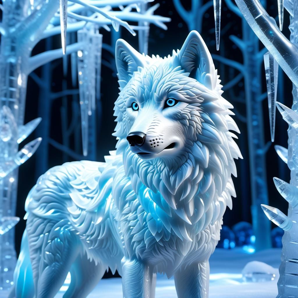 Ice wolf in an ice forest