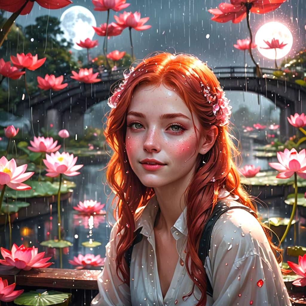 Stunning Australian Woman with Lotus Flowers, Fantasy Art