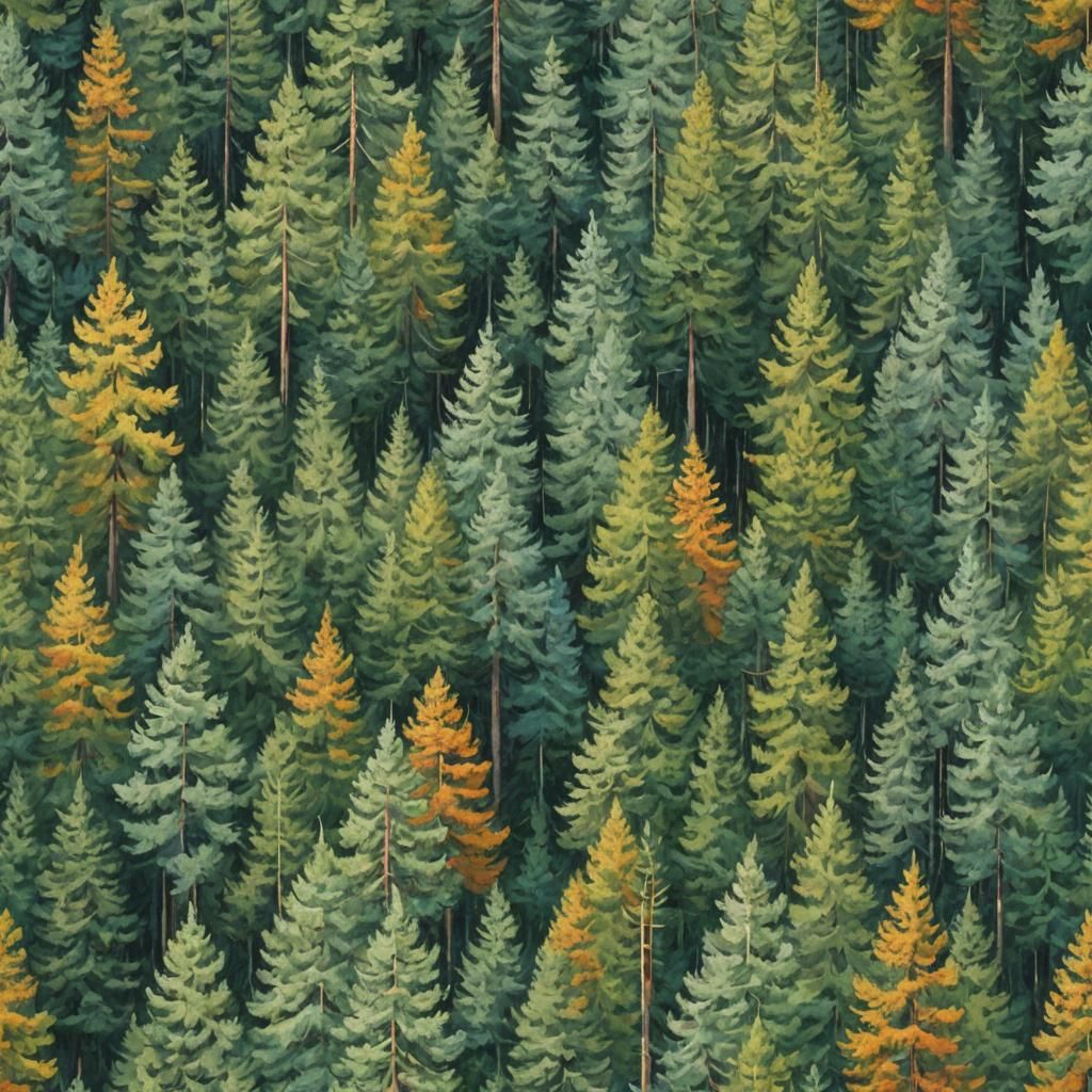 Abstract Landscape: Pine and Cedar Trees in Breeze