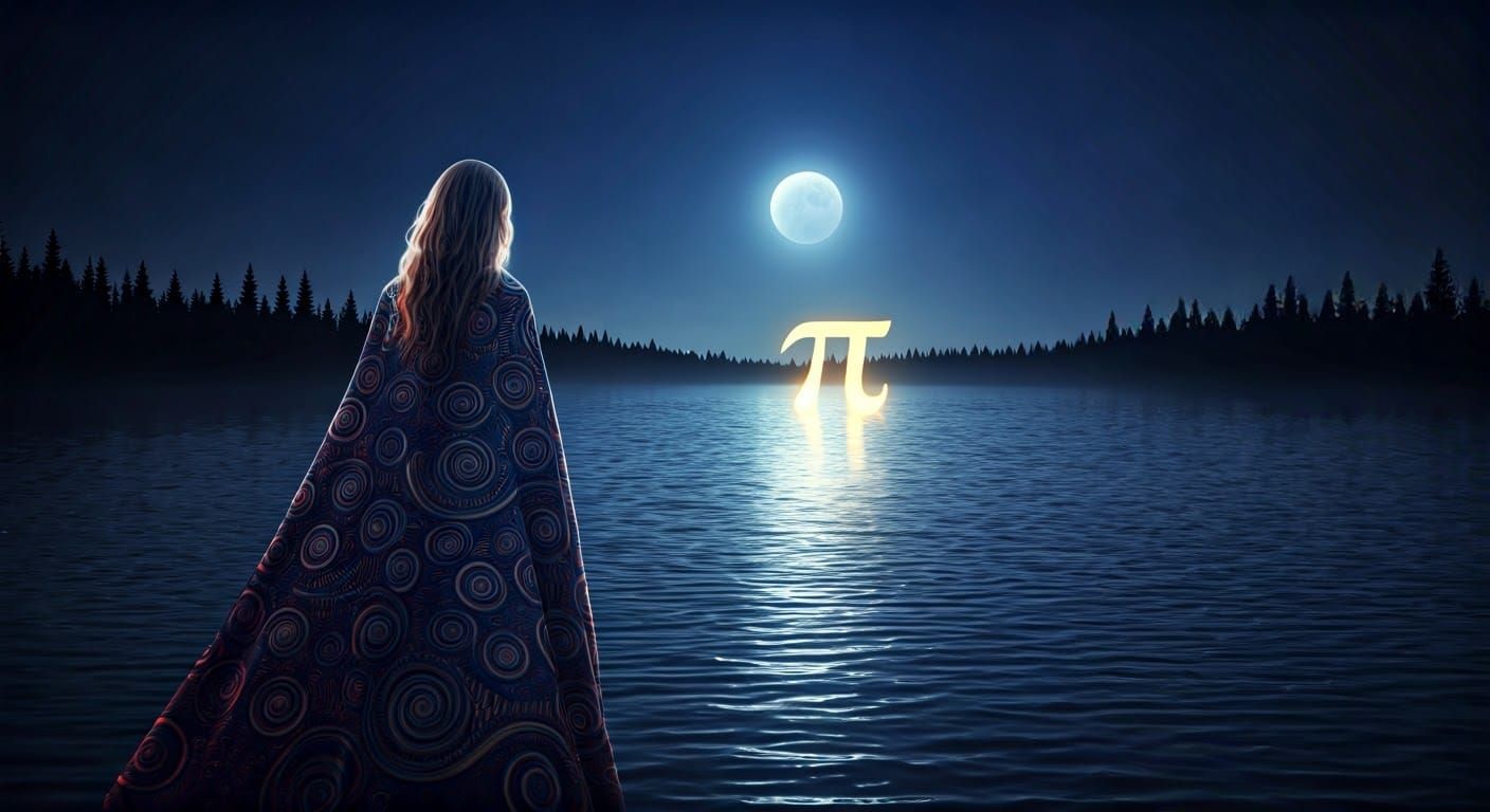 Mystical Woman Under Blood Red Moon Eclipse with Pi Symbol