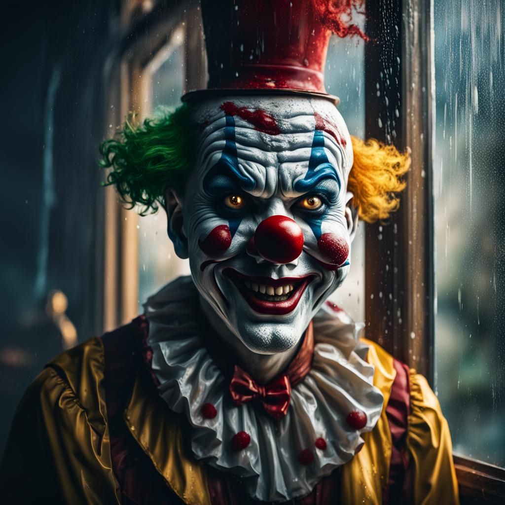 Creepy Clown Emerges in Rainy Cinematic Splash Art
