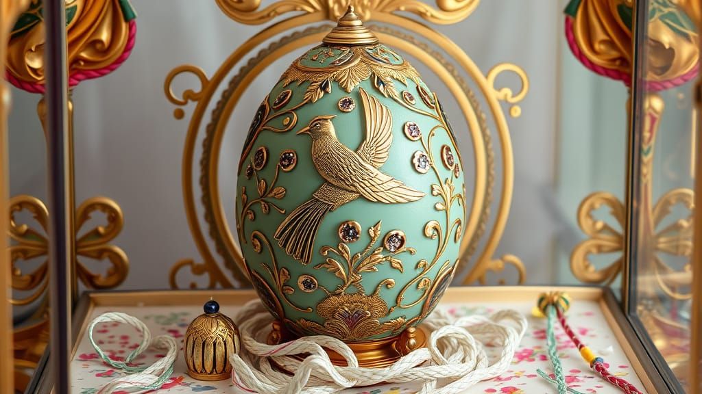 Majestic Faberge Egg in Ornate Display Case