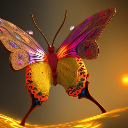 Magic Butterfly with Exotic Colors in Detailed Landscape