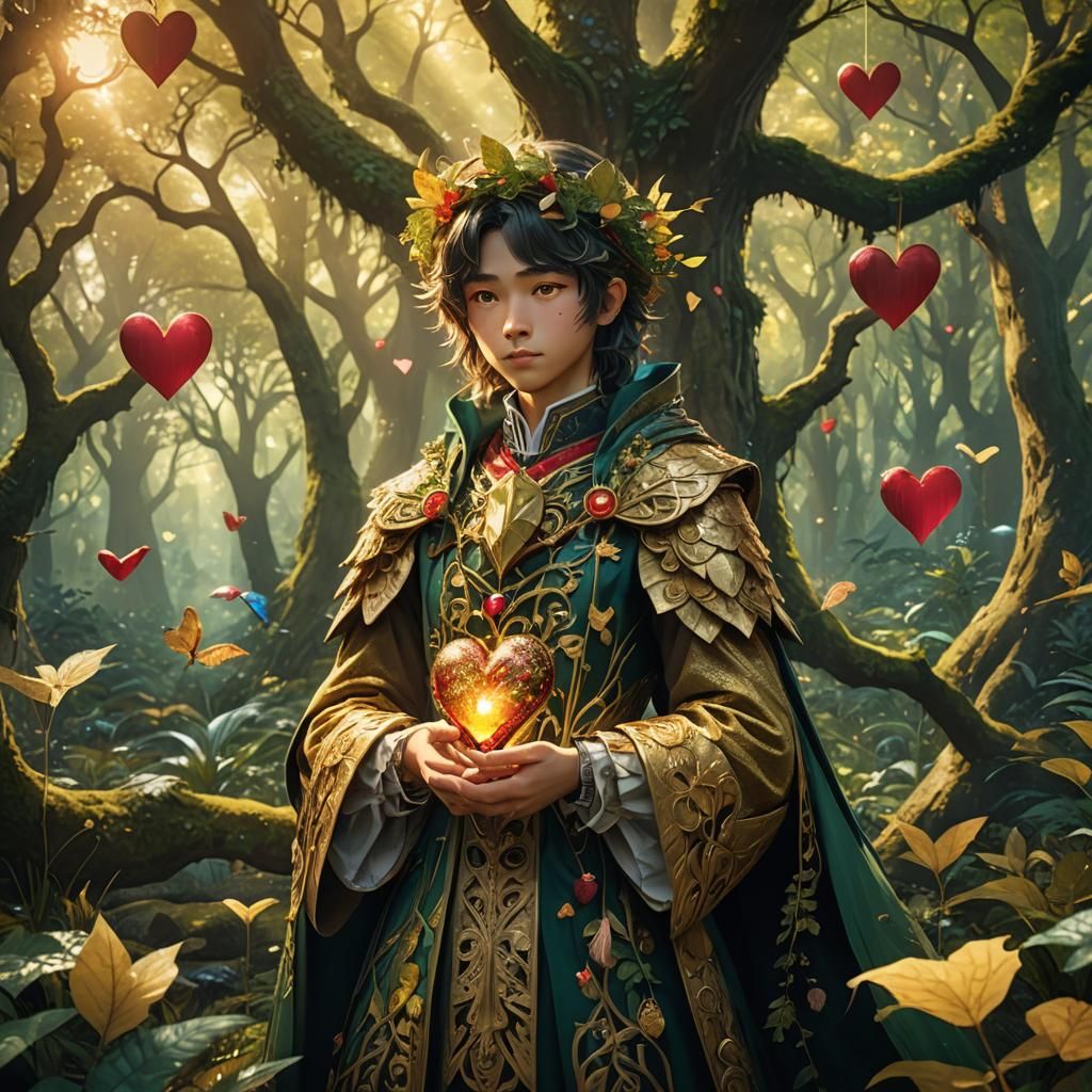 Fantasy Page with Heart in Enchanted Forest
