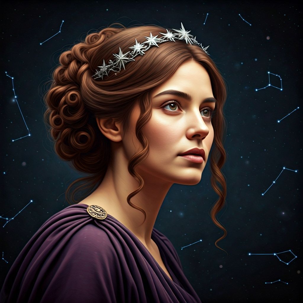 Greek Woman Observing Constellations in Cosmic Illustration ...