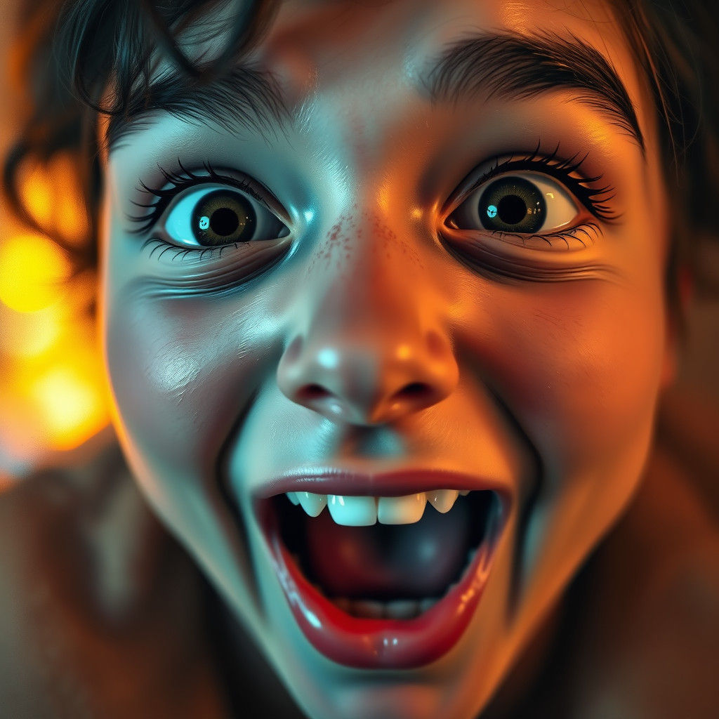 Surprised Face Portrait with Shimmering Colors