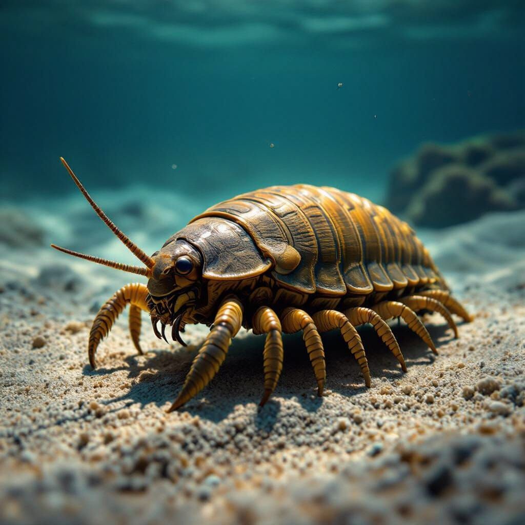 Detailed Trilobite on Sandy Seabed, Macro Photography