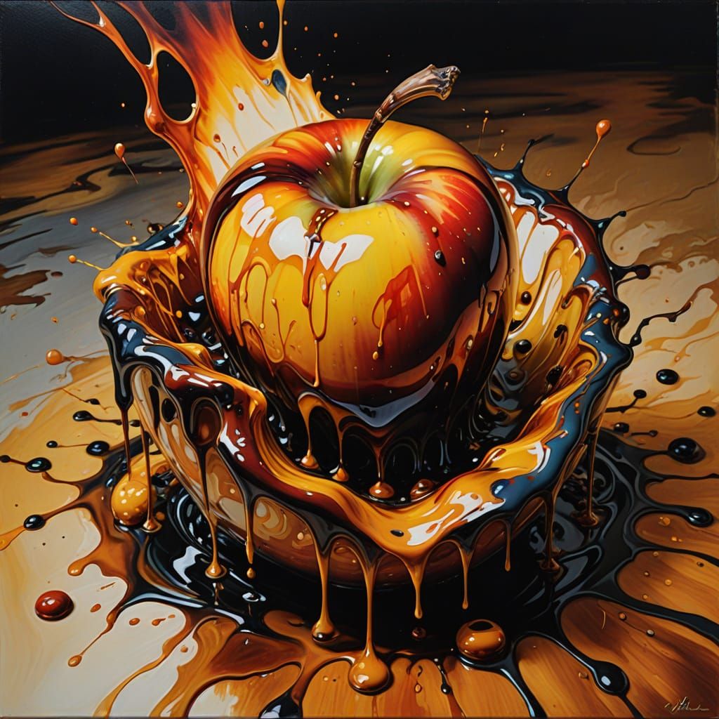 Surreal Coffee Apple in Swirling, Dreamlike Patterns