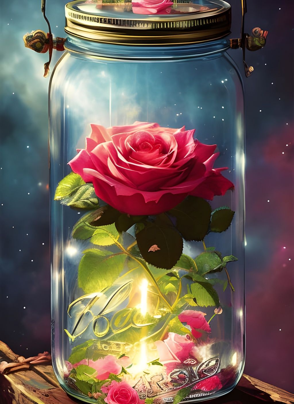 Rose in Mason Jar: Surreal Collage Art