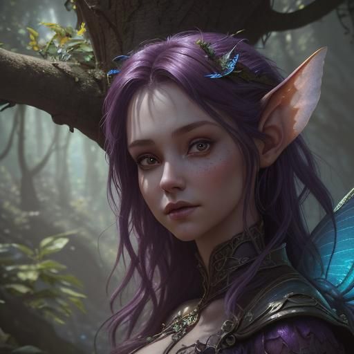 Detailed Fairy Portrait in Tree, Fantasy Concept Art