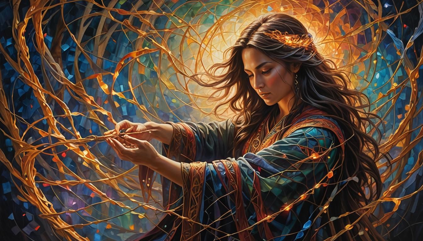 Lightweaver Weaving Fate, Textured Oil Painting