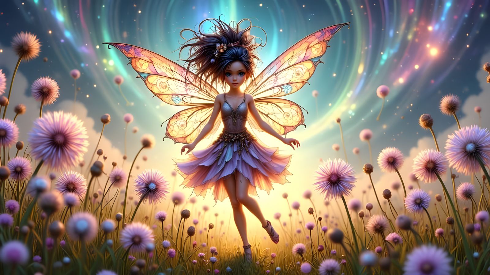 Whimsical Fairy Dancing in Starry Nebula