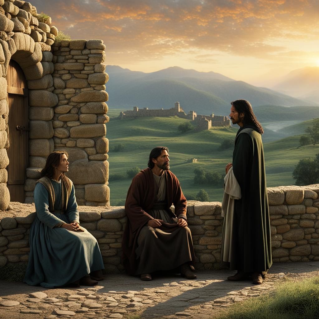 Jesus Talking to Women at Dawn: Matte Painting